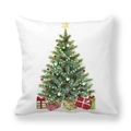 Weiße Weihnachtskissenhülle aus Pfirsichhaut mit Aquarell-Baum und Geschenkkartons - Fünf Farbige Geschenke Unter Dem Baum Stil (1)