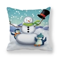 Peach skin pillowcase with snowman and penguins illustration for Christmas home decor - 45x45cm / Snowman and Penguins Interaction Style (8)