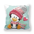Détail de la taie d'oreiller en peau de pêche avec pingouin mignon et bonnet rose - 45x45 cm / Style Petit Pingouin avec Bonnet Rose (5)