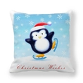Detailed view of peach skin pillowcase with a skating penguin and Christmas Wishes text - 45x45cm / Skating Penguin with Wishes Style (9)