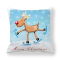 Christmas peach skin pillowcase featuring a cartoon reindeer and Merry Christmas print - 45x45cm / Skating Reindeer Style (10)