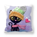 Détail de la taie d'oreiller douce en peau de pêche avec chat de Noël et texture fine - 45x45 cm / Style Chat Noir aux Grands Yeux (7)