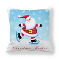 Macro view of Christmas peach skin pillow cover with skating Santa and snowflake details - 45x45cm / Skating Santa Claus Style (11)