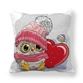 Détail de l'illustration de hibou de Noël sur taie d'oreiller en peau de pêche douce - 45x45 cm / Style Chouette Cœur Gris (8)