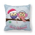 Christmas pillowcase featuring cute cartoon owls and Merry Christmas banner on light blue - 18x18 Inch / Light Blue Christmas Owl Style (1)