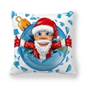 Cartoon Santa Claus emerging from a blue ornament on a white square peach skin pillowcase - Santa Out of Ball (2) / 45x45cm
