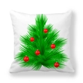 Quadratischer Kissenbezug mit grünem Weihnachtsbaum und roten Kugeln auf weißem Hintergrund - Tannenzweig mit Roten Kugeln Stil (2)