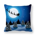 Close-up of Santa Claus sleigh and reindeer silhouette on a starry night cushion cover - 18x18 Inch / Winter Night Blue White Snow Christmas (12)