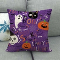 Halloween throw pillow cover with pumpkin and ghost icons on a purple background - Deep Purple Pumpkin Ghost Cat (13)