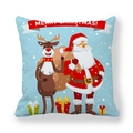 Cartoon Santa Claus and reindeer print on light blue square peach skin pillowcase - Pale Blue Red Banner Christmas (4) / 45x45cm