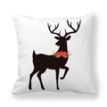 Weihnachts-Kissenbezug mit Hirsch-Silhouette und festlichem Blumenkranz auf Weiß - 45cmx45cm / Schwarzes Rentier mit rotem Kranz (2)