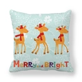 Close-up of peach skin Christmas pillow cover with reindeer print and holiday lettering - Light Blue Cartoon Three Reindeers(9)
