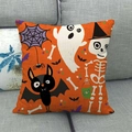 Halloween throw pillow cover featuring white ghosts and bats on a vibrant orange fabric - Orange Background Ghost Skull Bat (14)