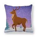 Macro detail of Christmas reindeer cushion cover with snow scene on peach skin fabric - Purple Starry Sky Walking Reindeer(14)