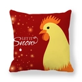 Christmas gold letter pillowcase with cartoon rooster and Let It Snow motif on red fabric - Red Rooster Snow Style
