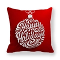 Detail of red pillowcase with white Happy Holidays text in a Christmas ornament design - Red Bow Artistic Bauble Style (17)