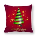 Detailed view of red Christmas pillowcase with green ribbon tree and golden stars - Red Background Ribbon Christmas Tree Wishes Style (18)