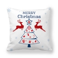 Detail of Christmas pillowcase with red reindeer and geometric tree on white fabric - Red and Blue Snowflakes Reindeer Geometric Tree Style (19)