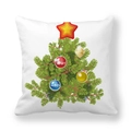 White Christmas tree throw pillow cover with festive star and colorful ornaments - Red Yellow Blue Ornament Tree Style (4)