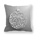 Detail of square Christmas pillowcase with Happy Holidays ornament on gradient gray background - Grey White Gradient Hollow Text Style (19)