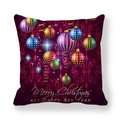 Detail of Christmas peach skin pillowcase with festive baubles and Merry Christmas text - Deep Purple Colorful Baubles Style (21)