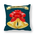 Detail of Christmas pillowcase with golden bells and Merry Christmas ribbon on blue - Dark Blue Gold Bells Bow Style (22)