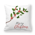 Quadratischer Kissenbezug mit Stechpalmen-Print und Merry Christmas Schriftzug - Handgemalter Stechpalmen-Rote Beeren Stil (24)