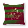 Housse de coussin de Noël à rayures rouges et vertes avec texte doré Merry Christmas - 45x45cm / Merry Christmas Rayures Horizontales (6)