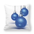 Weihnachts-Kissenbezug aus Pfirsichhaut mit blauen Ornamenten auf weißem Grund - Blaue Weihnachtskugeln Stil (1)