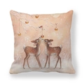 Dettaglio copricuscino natalizio in pelle di pesca con cervi e decorazioni dorate lusso - 45*45cm / Stile Cervo Invernale E Pettirosso (cr-26)
