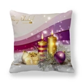 Weihnachtlicher Kissenbezug mit festlichen Kerzen, Ornamenten und Merry Christmas Aufdruck - 45x45 cm / Merry Christmas Goldene Kerze Lila Goldener Ball Stil (2)