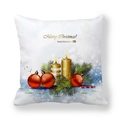 Pfirsichhaut Kissenhülle mit Weihnachtskugeln, Kerzen und Merry Christmas Aufdruck - 45x45 cm / Merry Christmas Doppelte Goldene Kerzen Rote Bälle Stil (4)