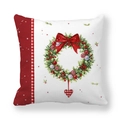 Detailed view of festive Christmas wreath pattern on a soft peach skin throw pillow cover - Watercolor Christmas Wreath Pattern (10)