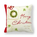 Detail of Christmas wreath pillowcase with red piping and Merry Christmas text - Christmas Greetings Wreath Pattern (13)