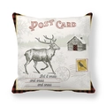 Vintage kerstkussen met rendier briefkaart ontwerp en rood-zwarte ruitjesranden - Rendier en Sneeuwhut Stijl (2)
