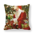 Detail of Christmas pillowcase showing hand-drawn Santa Claus with a festive gift and tree - Classic Santa Claus (13)