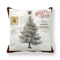 Kerst kussensloop in vintage postzegelstijl met geruite rand en winterse bomen - Vintage Groenblijvende Boom Stijl (4)