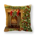 Detail view of peach skin pillowcase with festive fireplace and Christmas tree print - Christmas Fireplace (16)