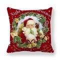 Close-up of red Christmas pillowcase with vintage Santa Claus and wreath illustration - Vintage Santa on Red Background (17)