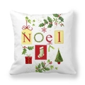Detailed view of square white pillowcase with Noel text and festive Christmas motifs - Christmas NOEL Text (19)