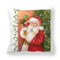 Detail of Christmas peach skin pillowcase showing Santa Claus and decorated tree illustration - Santa Carrying Gifts (20)