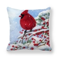 Winter robin cardinal bird printed throw pillow cover with red berries on snowy branches - 18x18 Inch / Red Cardinal on Pine Branch (Style 9)