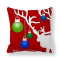 Red Christmas pillowcase with white reindeer silhouette and festive ornament print - Bright Red Reindeer with Christmas Balls(5)