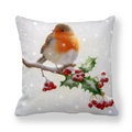 Christmas Robin Bird peach skin pillowcase with winter holly and red berry patterns - 18x18 Inch / Holly Berries Robin (Style 10)