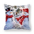Thick peach skin pillowcase featuring a festive snowman and red bird holiday design - Snowman and Red Birdhouse (30)