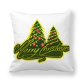 Christmas tree peach skin pillowcase with Merry Christmas text on white background - Double Trees with Yellow Script Style (11)