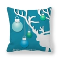 Teal Christmas pillow cover featuring a white reindeer silhouette and blue ornaments - Teal Reindeer with Christmas Balls(6)