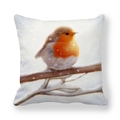 Christmas robin bird illustration on square peach skin pillowcase with snow branch print - 18x18 Inch / Robin on Snow Branch (Style 11)