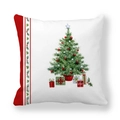 Square Christmas pillow case featuring watercolor tree and gift box on peach skin fabric - Christmas Tree and Gift Box Pattern (1)