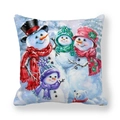 Festive square pillowcase featuring a snowman family illustration on thick peach skin fabric - Snowman Family with Polar Bear (32)